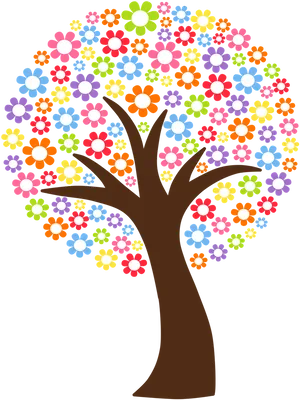 Colorful Flower Tree Illustration PNG Image