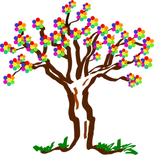 Colorful Flower Tree Illustration PNG Image