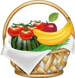 Colorful Fruit Basket Illustration PNG Image