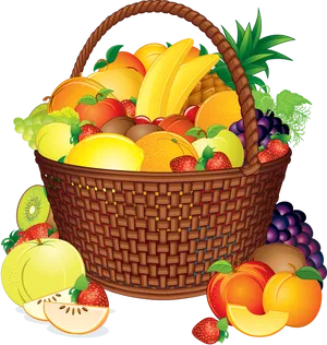 Colorful Fruit Basket Illustration PNG Image