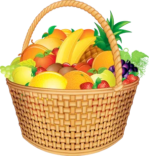 Colorful Fruit Basket Illustration PNG Image