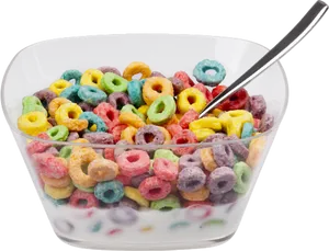 Colorful Fruit Loop Cereal Bowl PNG Image