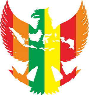 Colorful Garuda Silhouette Map Overlay PNG Image