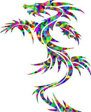 Colorful Geometric Dragon Tattoo Design PNG Image