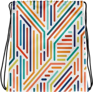 Colorful Geometric Lines Drawstring Bag PNG Image