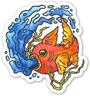 Colorful Goldfish Sticker Illustration PNG Image