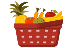 Colorful Grocery Basket Fruits Vegetables PNG Image