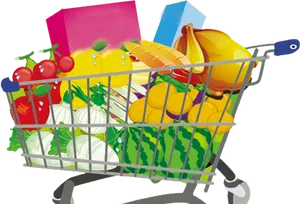 Colorful Grocery Shopping Cart PNG Image