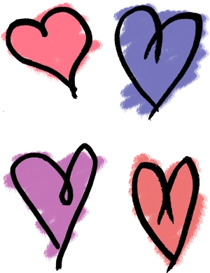 Colorful Hand Drawn Hearts PNG Image