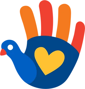 Colorful Hand Turkeywith Heart PNG Image