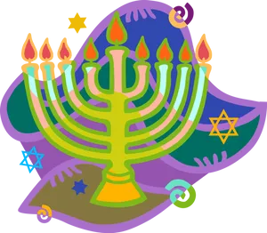 Colorful Hanukkah Menorahand Dreidels PNG Image