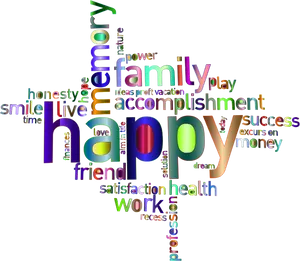Colorful Happiness Word Cloud PNG