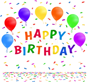 Colorful Happy Birthday Balloonsand Confetti PNG Image