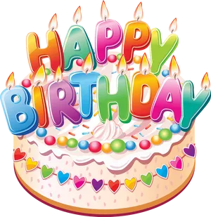 Colorful Happy Birthday Cake Candles PNG Image