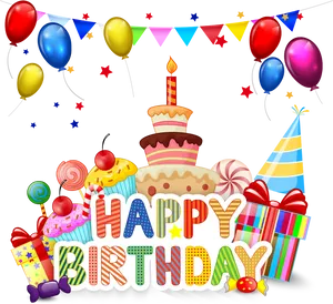 Colorful Happy Birthday Celebration Background PNG Image