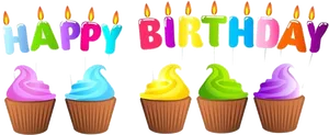 Colorful Happy Birthday Cupcakes PNG Image