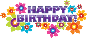 Colorful Happy Birthday Floral Design PNG Image