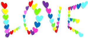 Colorful Hearts Forming Love Word PNG Image