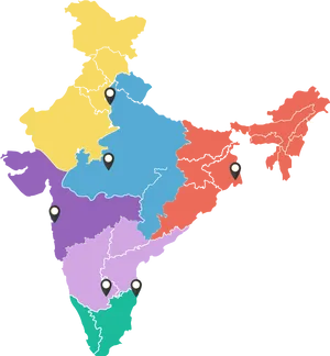 Colorful India Mapwith Pin Markers PNG Image