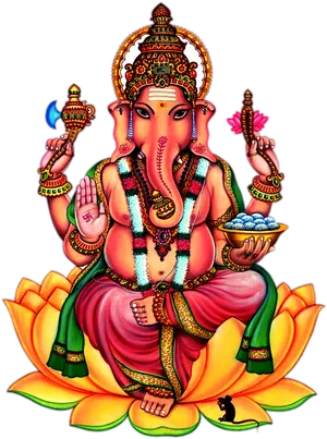 Colorful Lord Ganeshaon Lotus PNG Image