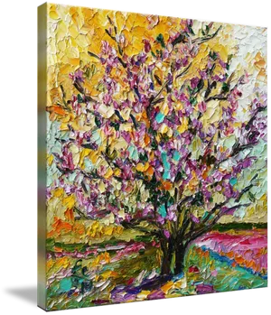 Colorful Magnolia Tree Oil Painting PNG Image