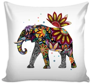 Colorful Mandala Elephant Cushion Design PNG Image