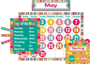 Colorful May Calendar Clipart PNG Image