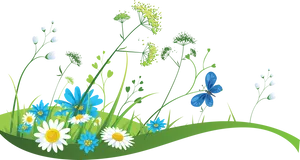 Colorful Meadow Flowersand Butterfly PNG