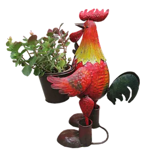 Colorful Metal Rooster Planter PNG Image