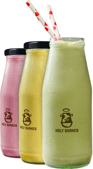 Colorful Milkshakesin Bottles PNG Image