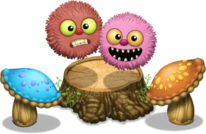 Colorful Monstersand Mushrooms PNG Image