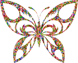 Colorful Mosaic Butterflyon Blue Background PNG Image