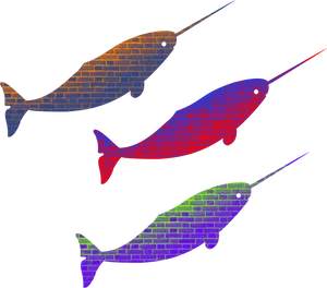 Colorful Mosaic Swordfish Trio PNG Image