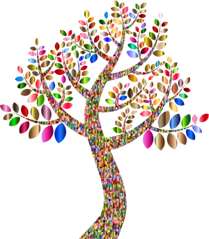 Colorful Mosaic Tree Artwork PNG Image