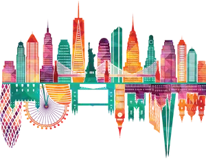 Colorful New York City Skyline Illustration PNG Image