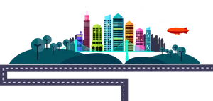 Colorful Nighttime Cityscape Vector PNG Image