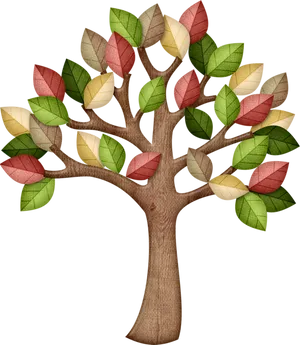 Colorful Paper Craft Tree PNG Image