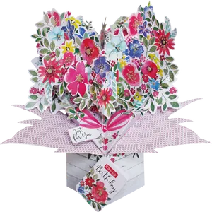 Colorful Paper Flower Birthday Bouquet PNG Image