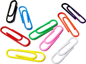 Colorful Paperclips Scattered Background PNG Image