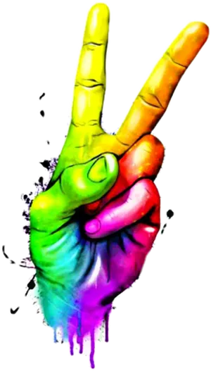 Colorful Peace Sign Hand Gesture PNG Image