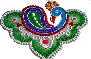 Colorful Peacock Rangoli Design PNG Image