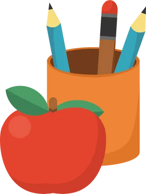 Colorful Pencilsand Apple Clipart PNG Image