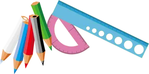 Colorful Pencilsand Rulers Graphic PNG Image