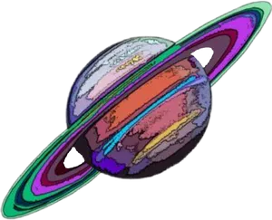 Colorful Planetwith Rings Illustration PNG Image