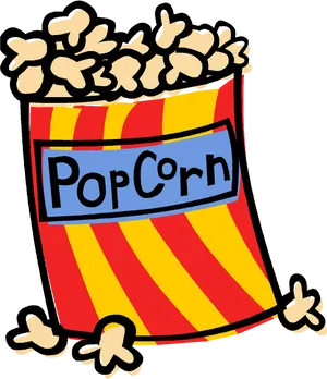 Colorful Popcorn Bucket Cartoon PNG Image