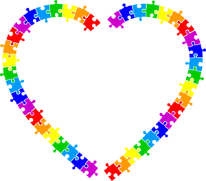 Colorful Puzzle Piece Heart Border PNG Image