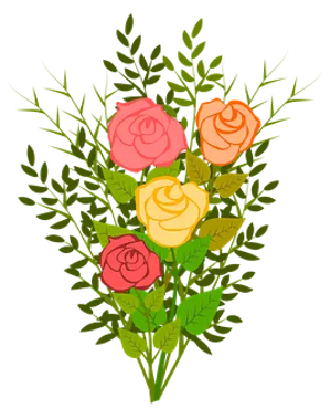 Colorful_ Roses_ Bouquet_ Vector PNG Image