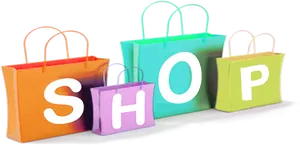 Colorful Shopping Bags With Shop Text PNG Image