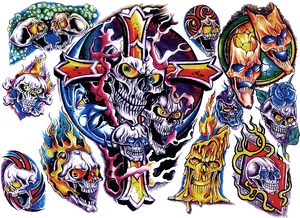 Colorful Skull Tattoo Designs Collection PNG Image