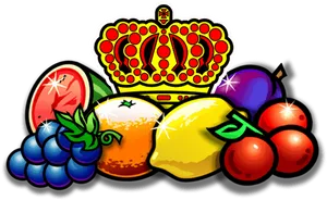 Colorful Slot Machine Fruit Symbols Crown PNG Image